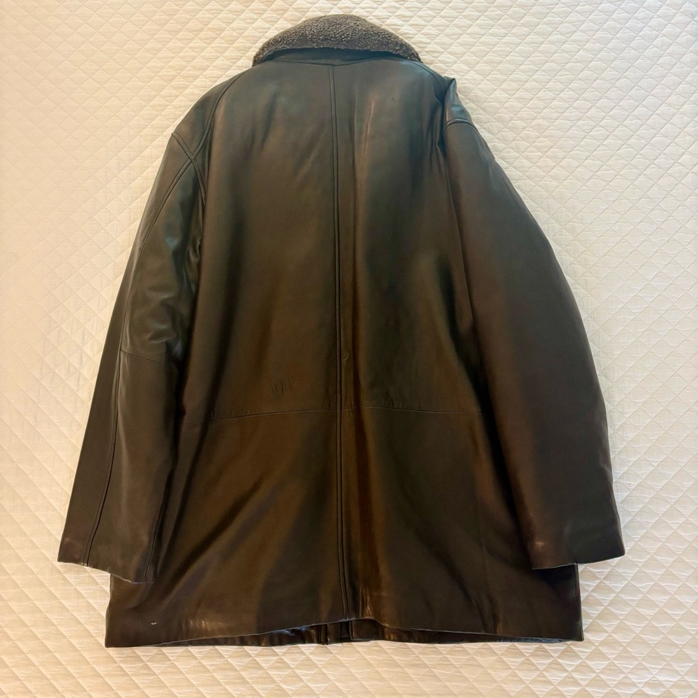 Vintage Tommy Hilfiger Black Leather Bomber Jacket Coat Shearling Collar Mens XL - Picture 10 of 16